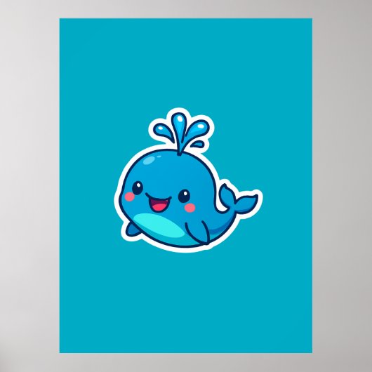 Happy Kawaii Whale Sticker – Schattigee Oceaan Vri Poster (Voorkant)