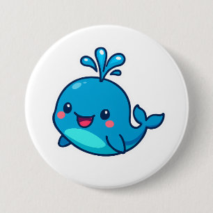 Happy Kawaii Whale Sticker – Schattigee Oceaan Vri Ronde Button 7,6 Cm