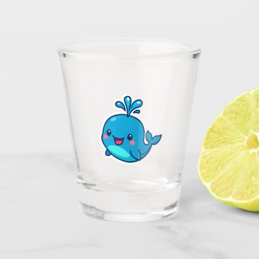 Happy Kawaii Whale Sticker – Schattigee Oceaan Vri Shot Glas (Voorkant)
