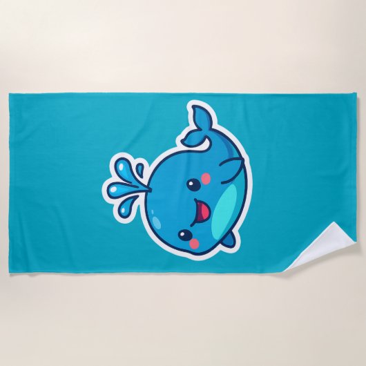Happy Kawaii Whale Sticker – Schattigee Oceaan Vri Strandlaken (Voorkant)