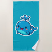 Happy Kawaii Whale Sticker – Schattigee Oceaan Vri Strandlaken (Voorkant)