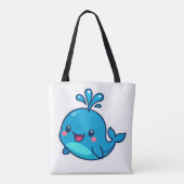 Happy Kawaii Whale Sticker – Schattigee Oceaan Vri Tote Bag (Achterkant)