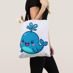 Happy Kawaii Whale Sticker – Schattigee Oceaan Vri Tote Bag