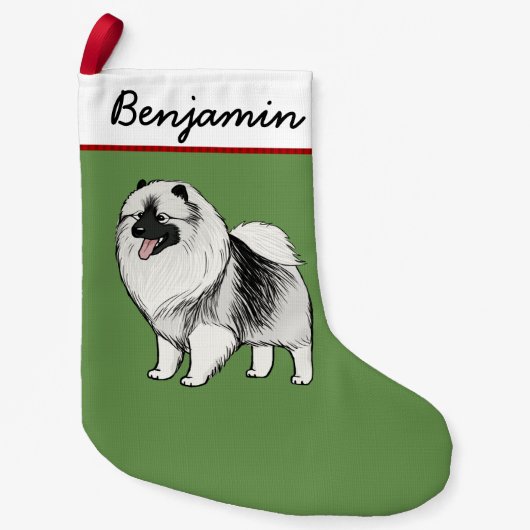 Happy Keeshond Cartoon Dog Schattige Kees Holiday Kleine Kerstsok (Voorkant)