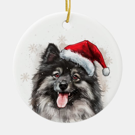 Happy Keeshond Dog Christmas Personalized Keramisch Ornament (Voorkant)