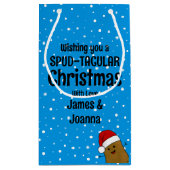 Happy kerstaardappel op maat klein cadeauzakje (Achterkant)