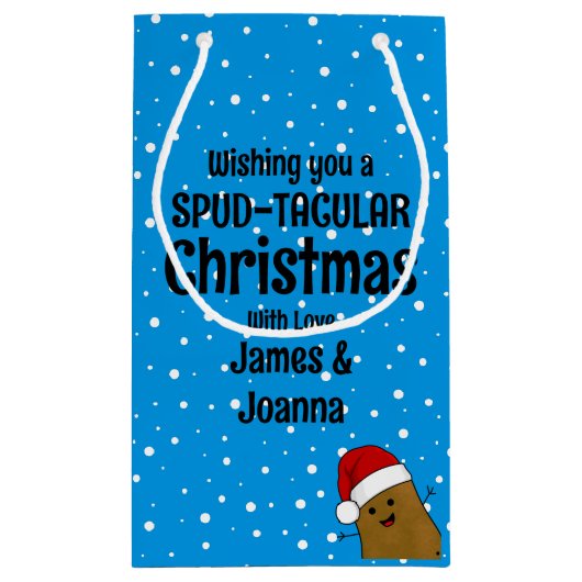 Happy kerstaardappel op maat klein cadeauzakje (Achterkant)