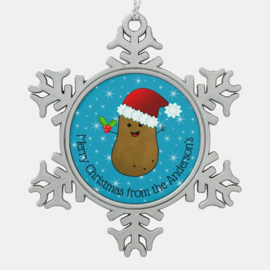 Happy kerstaardappel op maat tin sneeuwvlok ornament (Voorkant)