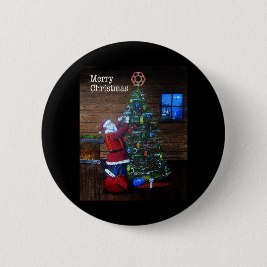 Happy kerstartiborist Tree Surgeon Rigning Tree Ronde Button 5,7 Cm (Voorkant)