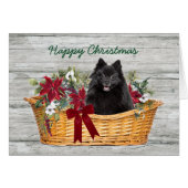 Happy KerstBlack Pomeranian Dog in mandje (Voorkant Horizontaal)