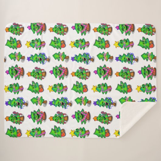 Happy kerstbomen afdrukken sherpa deken (Voorkant (horizontaal))