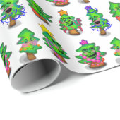 Happy kerstbomen afdrukken Verpakkingspapier Cadeaupapier (Rol Hoek)