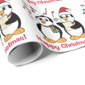 Happy KerstCaroling Penguins en Muzieknoten Cadeaupapier (Rol Hoek)