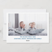 Happy Kerstchic Blue Cursive Script Foto Feestdagenkaart (Achterkant)