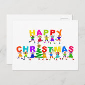 Happy Kerstcute Cartoon Diverse Kinder tekst Briefkaart (Voorkant / Achterkant)