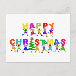 Happy Kerstcute Cartoon Diverse Kinder tekst Briefkaart