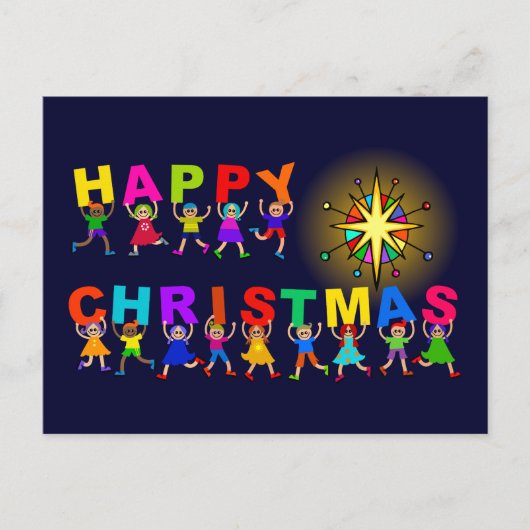 Happy Kerstcute Cartoon Diverse Kinder tekst Briefkaart (Voorkant)