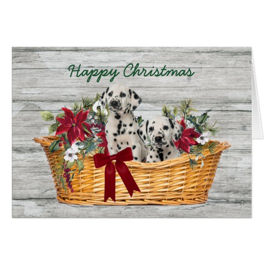 Happy KerstDalmatiaanse Puppies in het mandje (Voorkant Horizontaal)