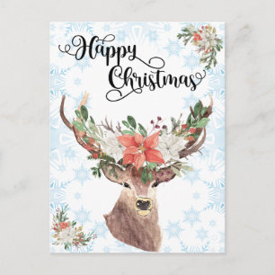 Happy KerstDeer Waterverf Woodland Briefkaart