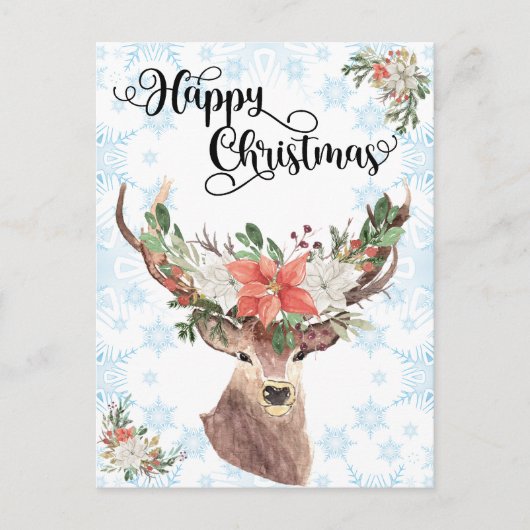 Happy KerstDeer Waterverf Woodland Briefkaart (Voorkant)