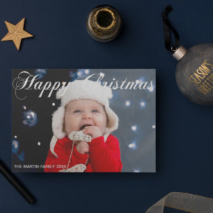 Happy kerstfamilie foto White Cursive Script Feestdagenkaart