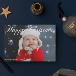 Happy kerstfamilie foto White Cursive Script Feestdagenkaart