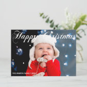 Happy kerstfamilie foto White Cursive Script Feestdagenkaart (Staand voorkant)