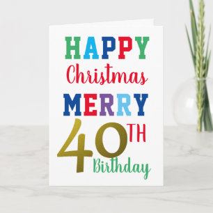 Happy Kerstfeest 40th Birthday Colorful Kaart