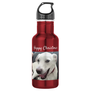 Happy Kerstfeest Funny glimlachend Dog Red Holiday Waterfles