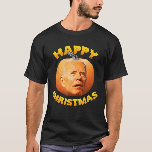 Happy Kerstfeest Funny Joe Biden Halloween Pumpkin T-shirt (Voorkant)