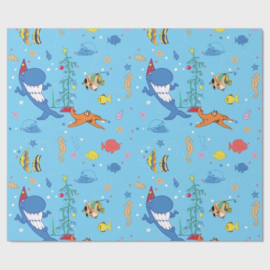 Happy Kersthaai Cadeaupapier (Vlak)