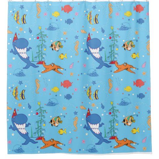 Happy Kersthaai Douchegordijn (Voorkant)