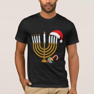 Happy Kersthanukkah Santa Hat Jewish Menorah T-shirt