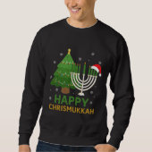 Happy Kersthanukkah Santa Tree Jewish Menorah Trui (Voorkant)
