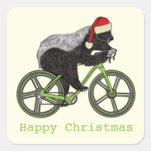 Happy KerstHoney Badger op de fiets Vierkante Sticker