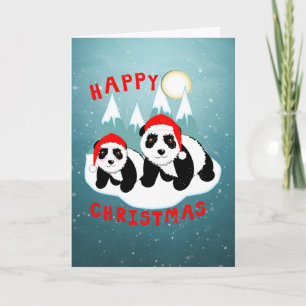 Happy kerstkaartje Pandas gepersonaliseerd Feestdagen Kaart