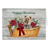 Happy Kerstkshire Terrier Dog in mandje (Voorkant Horizontaal)