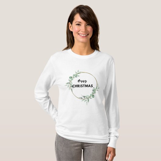 Happy Kerstlong-sleeved T-shirt (Voorkant volledig)