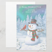 Happy kerstman & Birds Winter Scene Briefpapier (Voorkant / Achterkant)