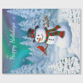 Happy kerstman & Birds Winter Scene Cadeaupapier (Vlak)