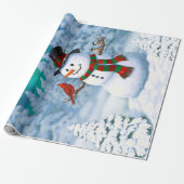 Happy kerstman & Birds Winter Scene Cadeaupapier (Uitgerold)