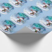 Happy kerstman & Birds Winter Scene Cadeaupapier (Hoek)