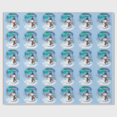 Happy kerstman & Birds Winter Scene Cadeaupapier (Vlak)