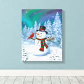 Happy kerstman & Birds Winter Scene Canvas Afdruk (Insitu (Houten vloer))