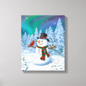 Happy kerstman & Birds Winter Scene Canvas Afdruk (Voorkant)