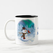 Happy kerstman & Birds Winter Scene Coffe Tweekleurige Koffiemok (Links)