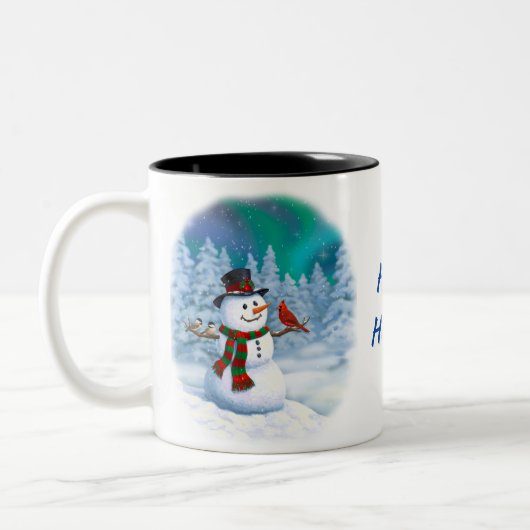 Happy kerstman & Birds Winter Scene Coffe Tweekleurige Koffiemok (Links)