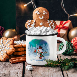 Happy kerstman & Birds Winter Scene Coffe Tweekleurige Koffiemok
