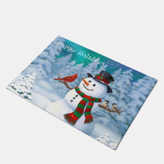 Happy kerstman & Birds Winter Scene Deurmat (Schuin)