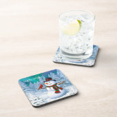 Happy kerstman & Birds Winter Scene Drankjes Onderzetter (Rechterzijde)